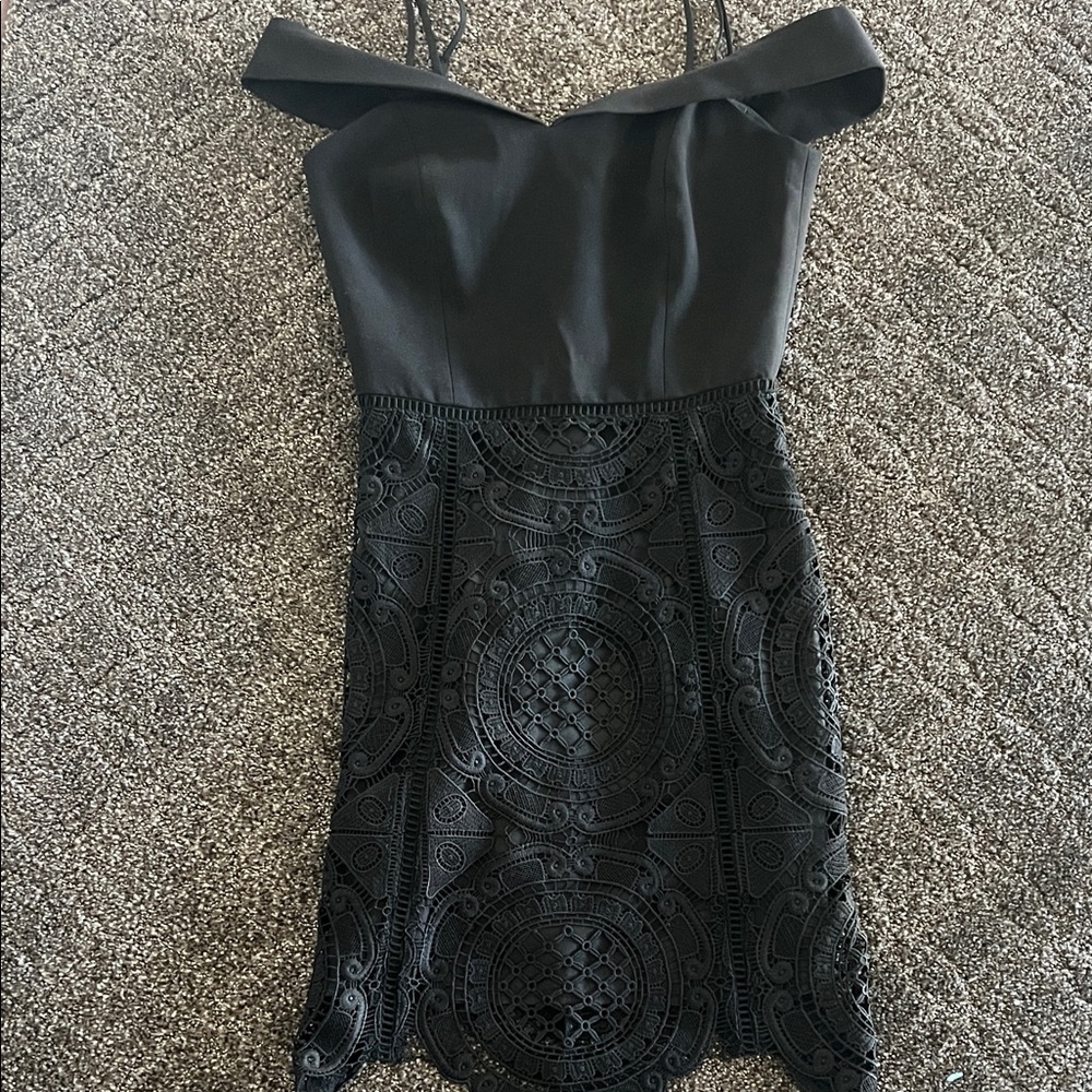 Adelyn Rae Black Off-Shoulder Lace Mini Dress